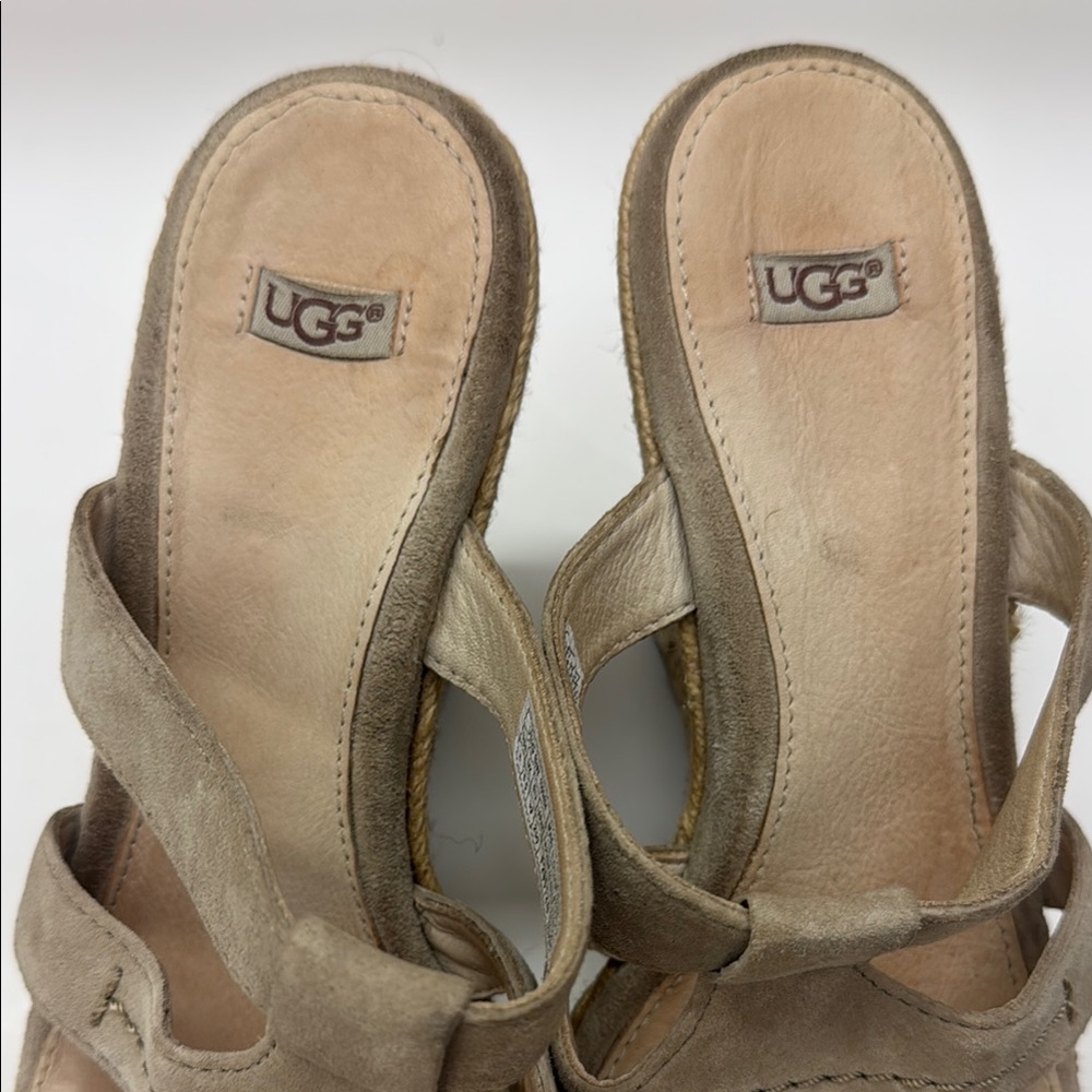 UGG Tan Suede Espadrille Wedge Sandals - Picture 2 of 11